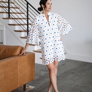 Elegant White and Blue Women's Swim Cover-Up